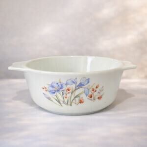 Vintage Pyrex Blue Iris Milk Glass Casserole Dish 1 Qt England